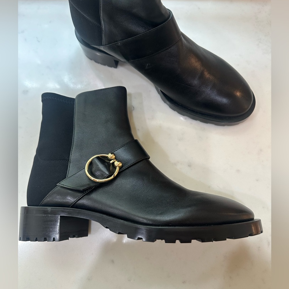 Stuart Weitzman Black Ankle Boots with Gold Accent - Picture 10 of 11